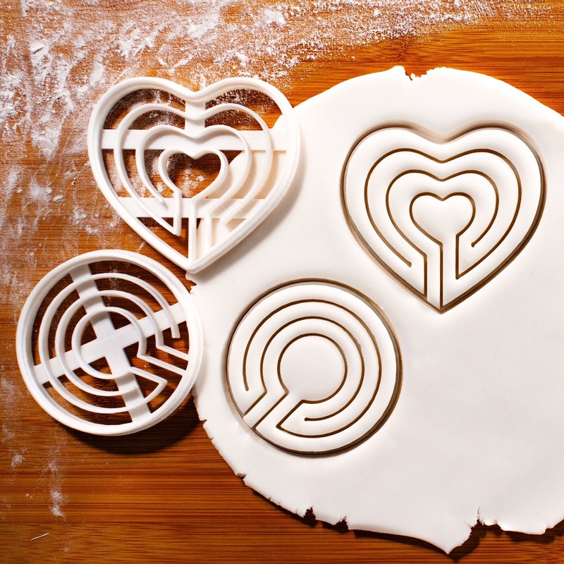Set of 2 Labyrinth Cookie Cutters – Love Wedding favors, Heart shape maze,