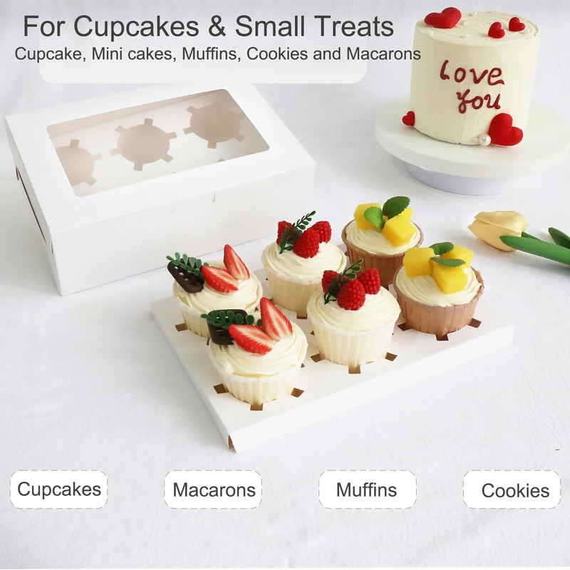 30 PCS Cupcake Boxes Clear Window Bakery Storage Containers 9.4x6.3x3 Inch gallery