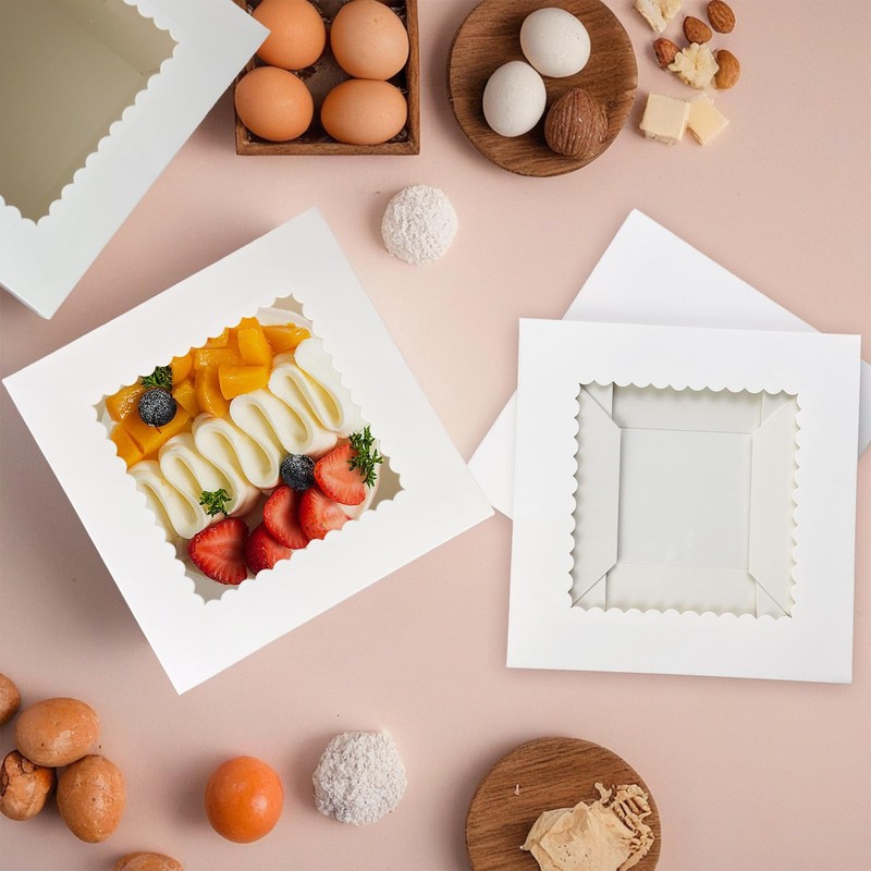 15 PCS 8x8x8 Inch White Bakery Cake Box With Window For Cupcake Pastry gallery