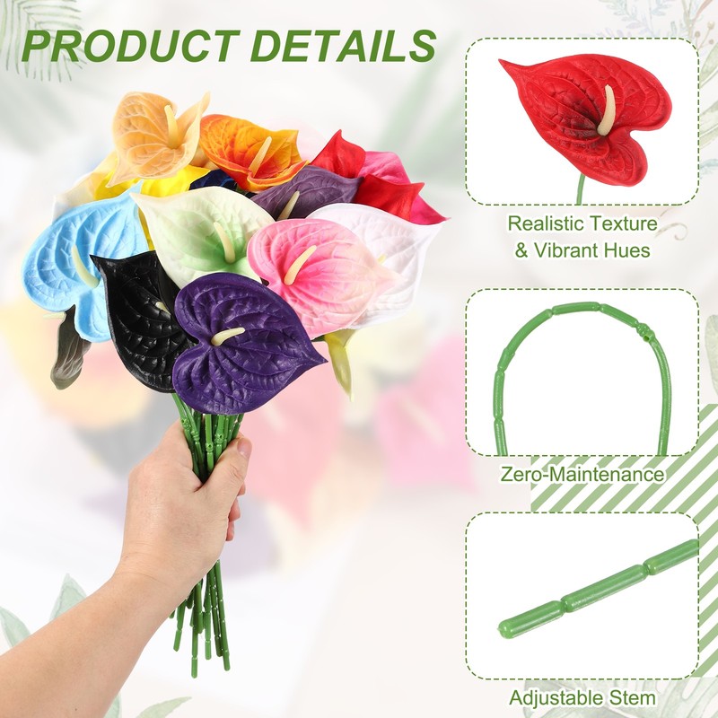 8Pcs 11inch Artificial Anthurium Flowers, Dark Red gallery