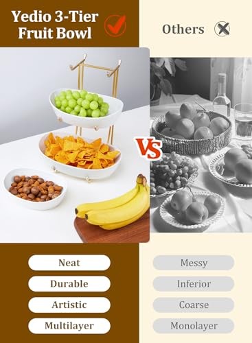 Fruit Bowls for Kitchen Counter, No Assembly Required Fruit Basket 3 Tier Gold gallery