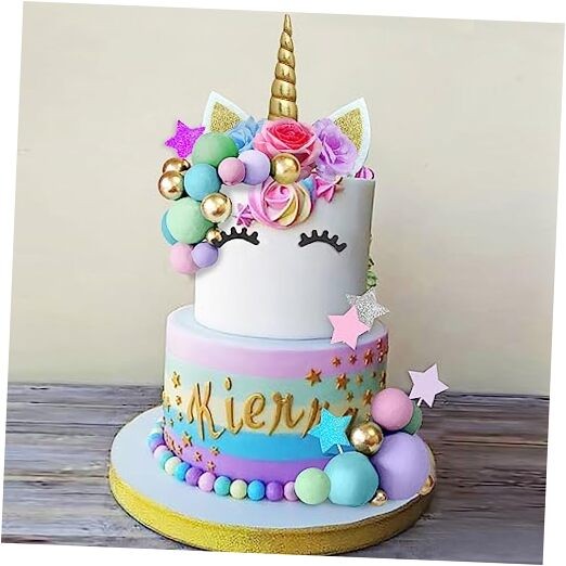 38 PCS Unicorn Cake Topper Unicorn Cake Decorations withs Balls Stars Flower