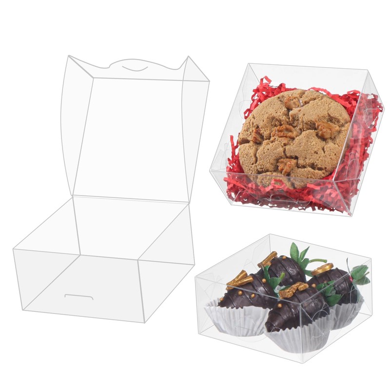 50pcs 4x4x2 Inch Plastic Clear Pastry Boxes – Cookies, Doughnuts, Truffles, B…
