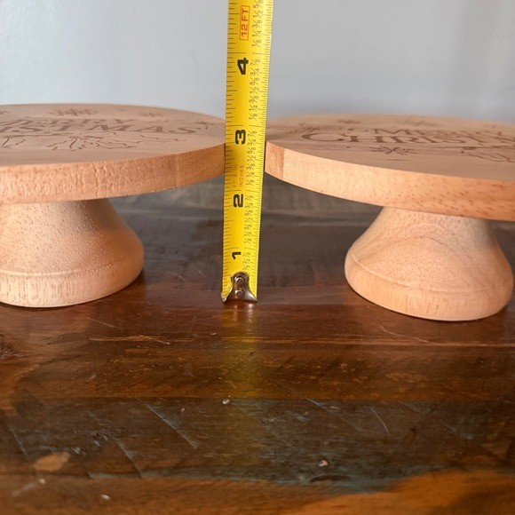Set of 2 Wooden 6.5" Merry Christmas Cake Stands Dessert Display Lazer Engraved gallery