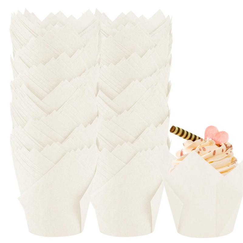 200PCS Tulip Cupcake Liners Parchment Baking Cups Muffin Wrappers (White) New