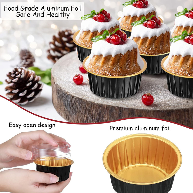 150 Count Aluminum Foil Baking Cup Disposable Ramekins with Lids 5Oz Mini Cupcak gallery