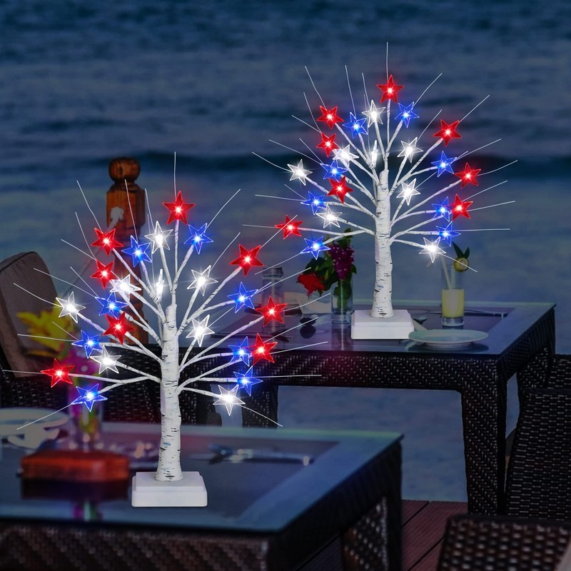 Mosoan Timer 2 Pack 18 Inch 4Th Of July Patriotic Decorations Tree Light 24 Led gallery