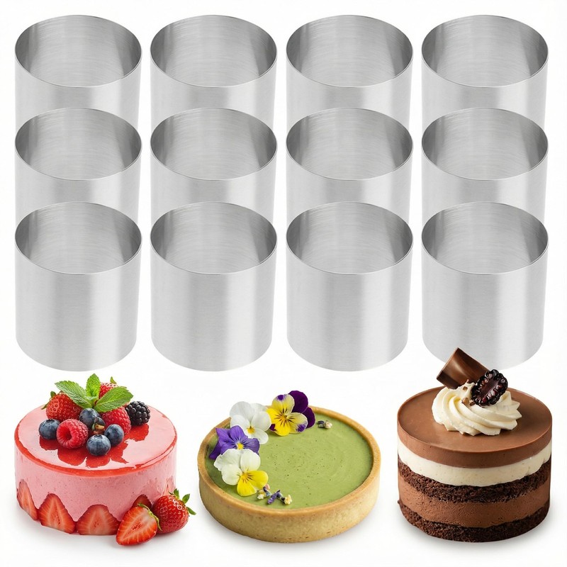 12Pcs Round Cake Rings Mold, Mini Cake & Pastry Ring, Stainless Steel Dessert…