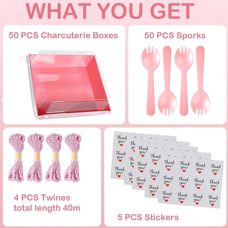 50 Pack Small Charcuterie Boxes with Clear Lids 5 Inches Square To Go Paper gallery