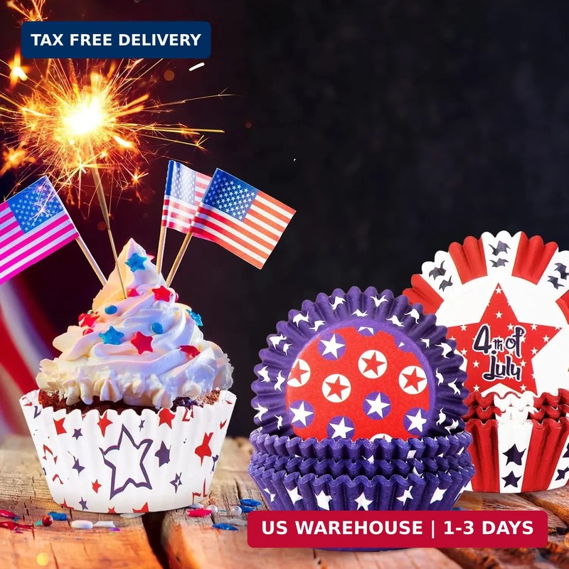 ​Quera 600Pcs Patriotic Cupcake Liners Paper Patterned Cupcake Liners Stars and gallery