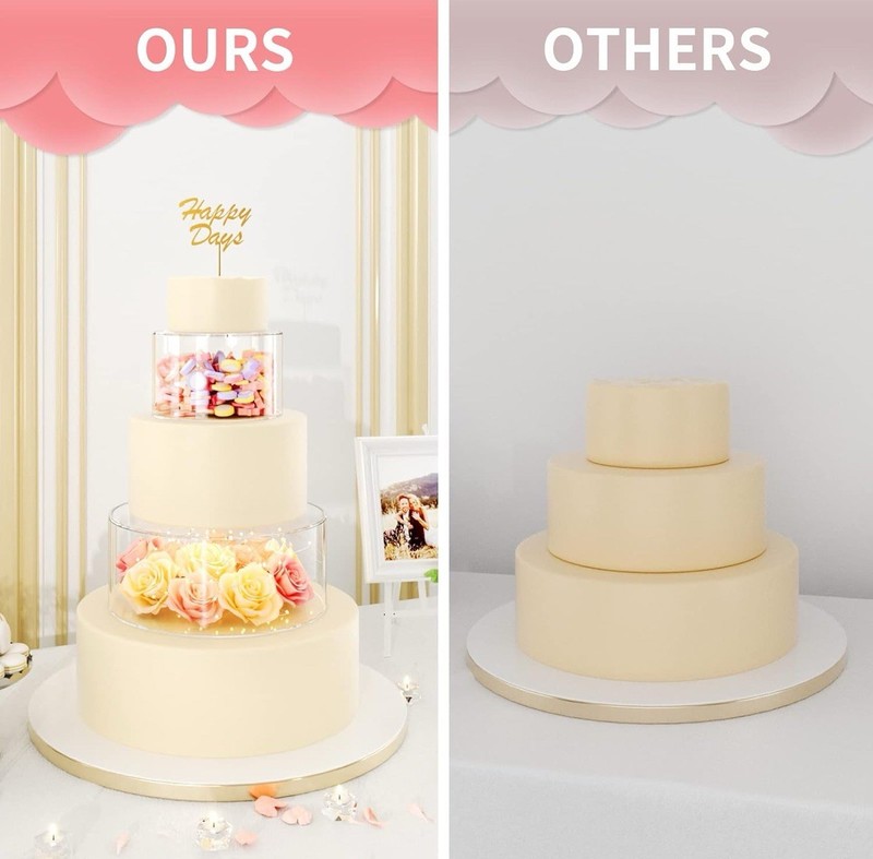 2 Pc Acrylic Fillable Cake Stand Riser Tier Round Cylinder Display Box gallery