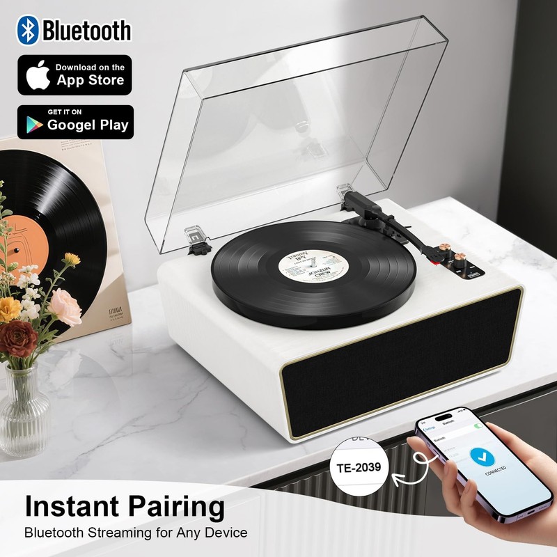 Victress Full Size Vinyl Record Player 3-Speed Bluetooth Turntable Ruby Stylus gallery