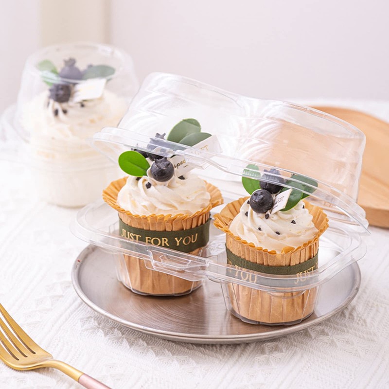 60 Count 2-Compartment Plastic Cupcake Containers Disposable with Connected A... gallery