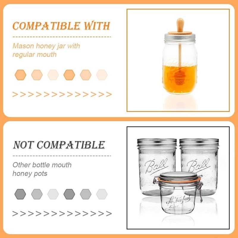 Wooden Mason Jar Honey Dipper with Lids Set - Honey Dipper Wooden Stick for R... gallery