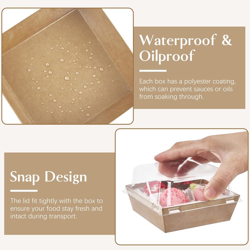 50 Pack Small Paper Charcuterie Boxes with Clear Lids, 4×4 Inch Mini Cake Sli... gallery