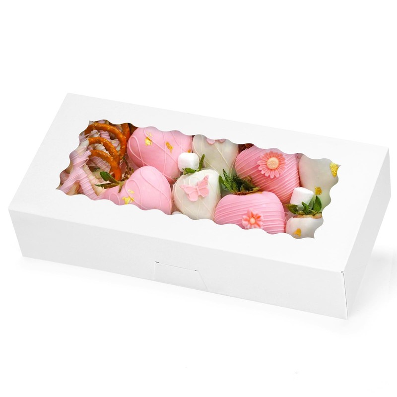 30pcs Auto-Popup Cookie Boxes, 12×5.5×2.5 Inch White Bakery with Window for T…