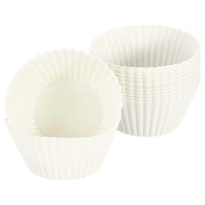 12Pcs Silicone Cupcake Baking Cups, 2.8″ Non-Stick Muffins Liners White