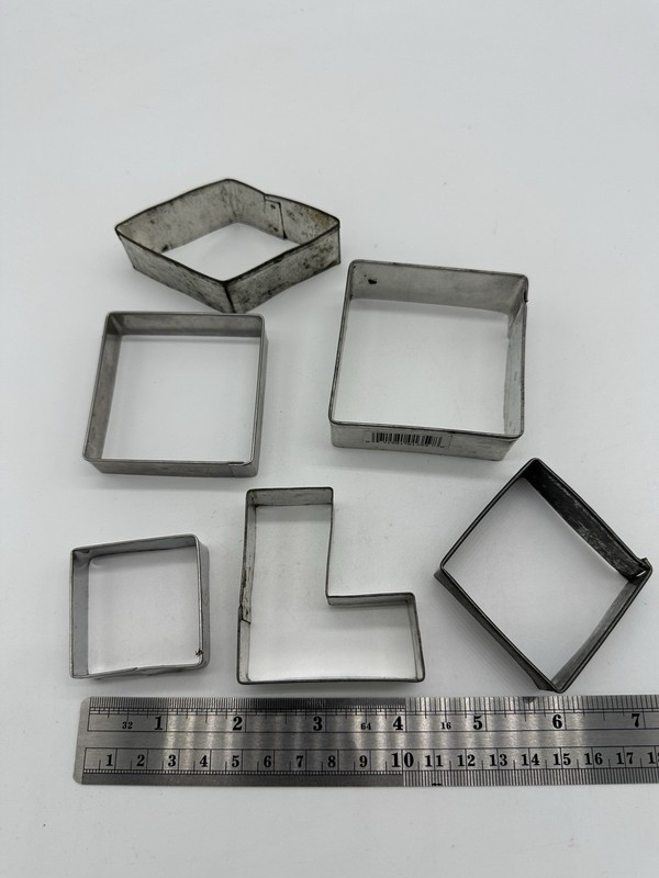 Lot of 6 Metal Open Cookie Cutters Shapes Diamond Square Rectangle Fondant gallery