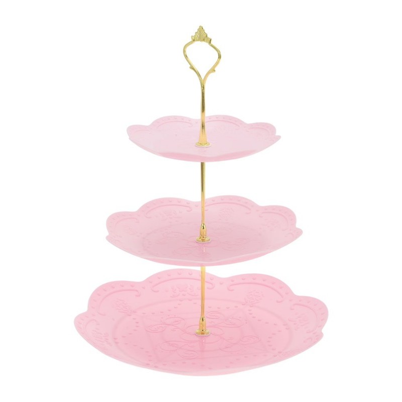 3 Tier Cupcake Stand Holder Round Tower for Donuts Pink Gold Tone