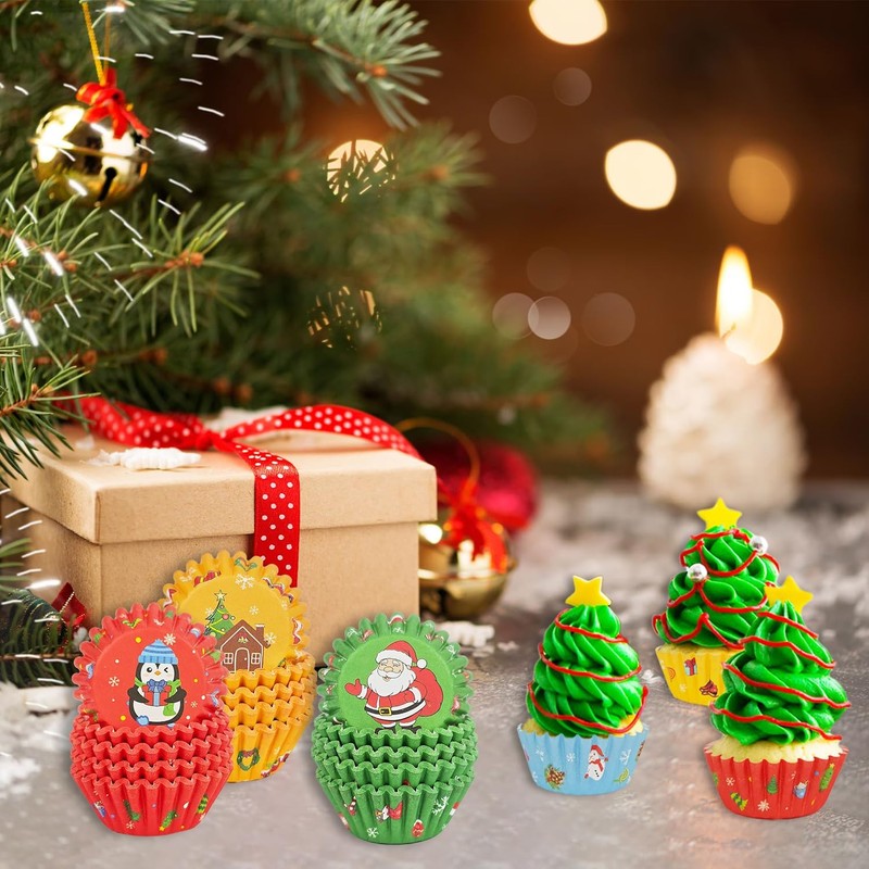 Christmas Mini Cupcake Liners - 600 Count Small Xmas Muffin Cup Cake Paper Li... gallery
