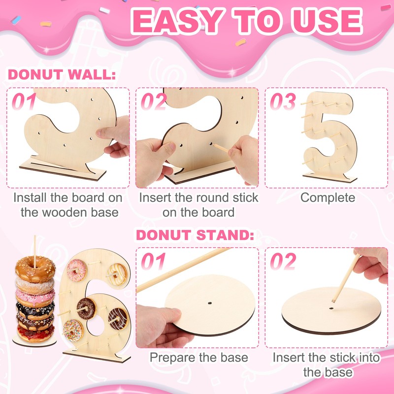 Donut Display Stand, 1Pcs Digit Donut Wall 4Pcs Round Bagel Holder, Number 6 gallery