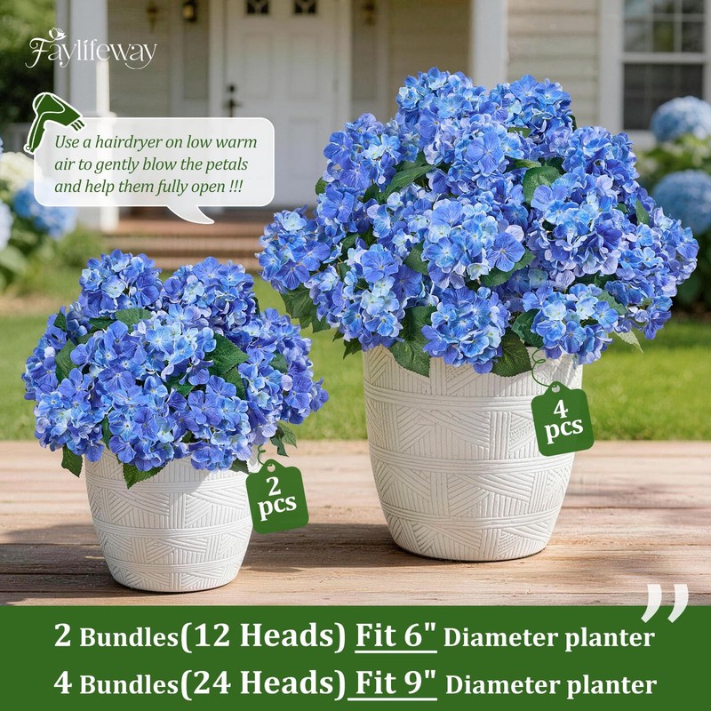 Faylifeway 12 Heads Artificial Flowers For Outdoors Uv Resistant Faux Hydrangea gallery