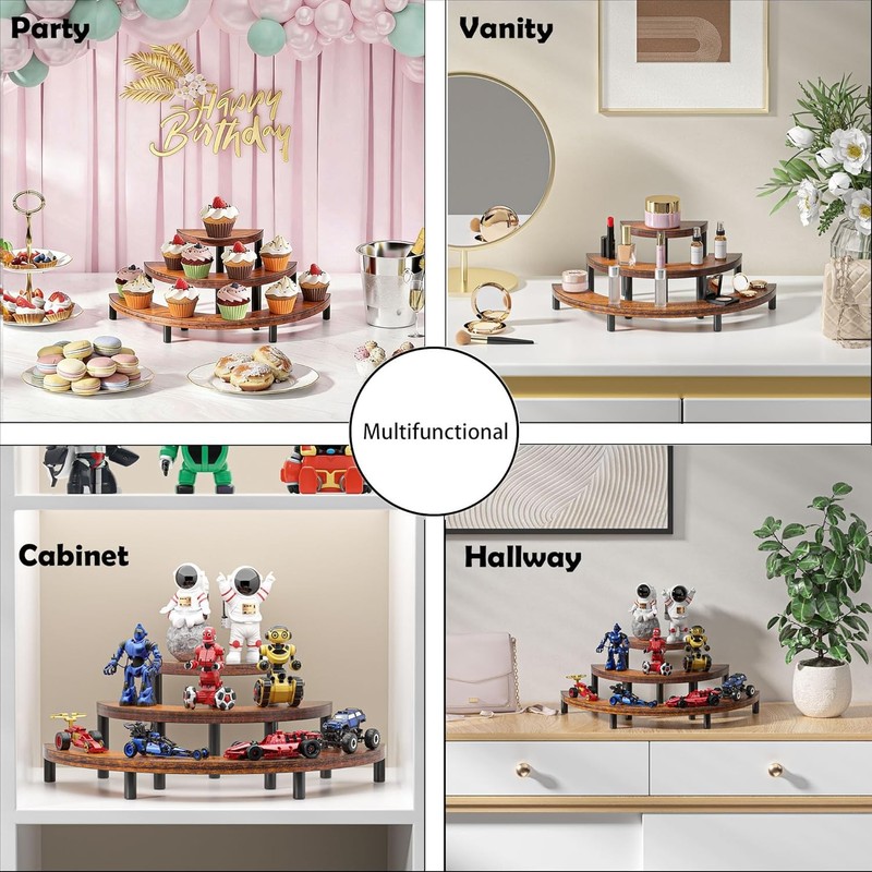 3-Tier Wooden Display Risers Rustic Cupcake Stand Perfume Organizer Dessert gallery