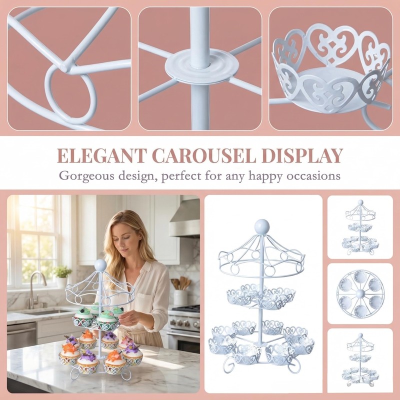 12-Cup Carousel Cupcake Stand - Iron Dessert Display Rack for Parties & Events gallery