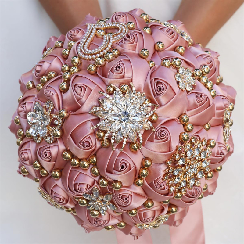 Mhojpik Bridal Wedding Bouquet Round Holding Bouquet Throw Toss Artificial Rose