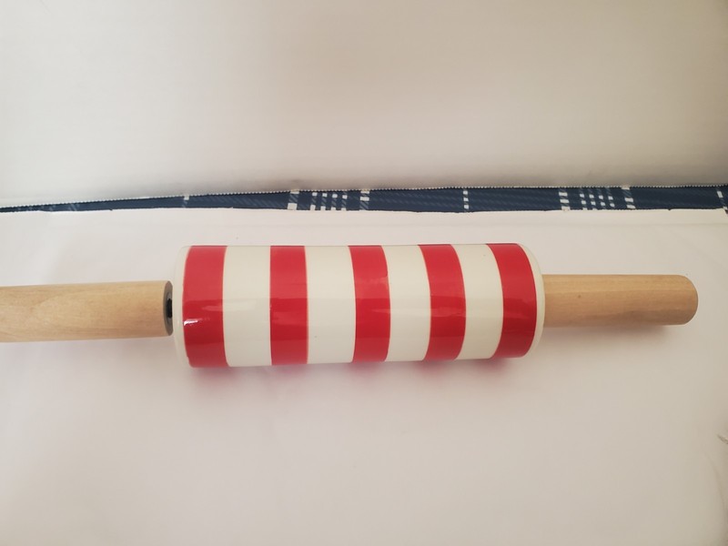 TARGET WONDERSHOP CERAMIC ROLLING PIN RED & WHITE STRIPED WOOD HANDLES BAKING gallery