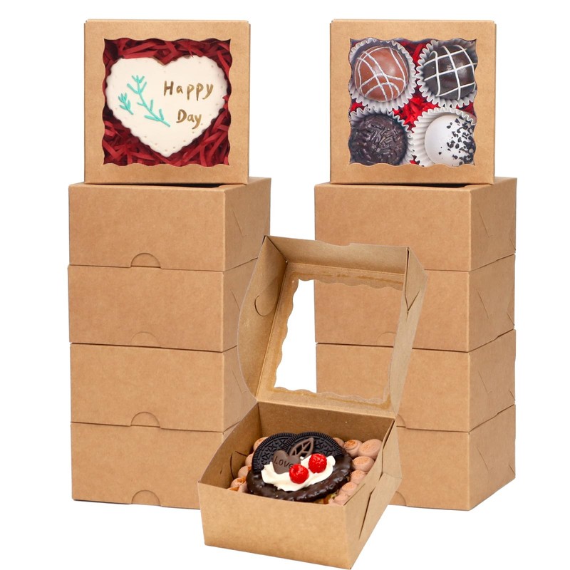 50-Count 4x4x2 inches Food-Safe Brown Bakery Boxes – Multi-Use Pastry & Treat…