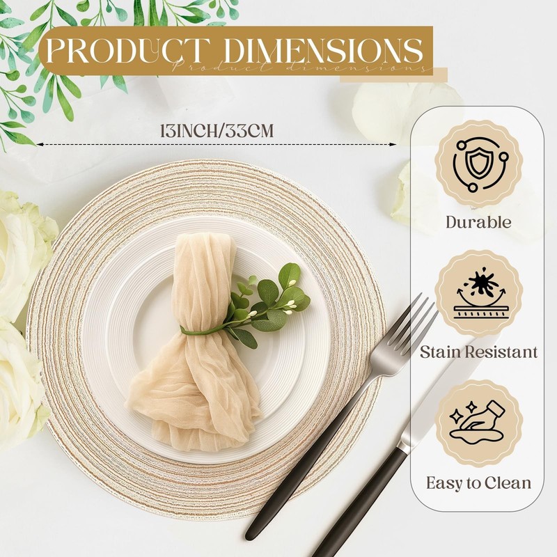 Geosar 100 Pcs Disposable Paper Placemats Cotton Woven Look 13'' Round Placem... gallery
