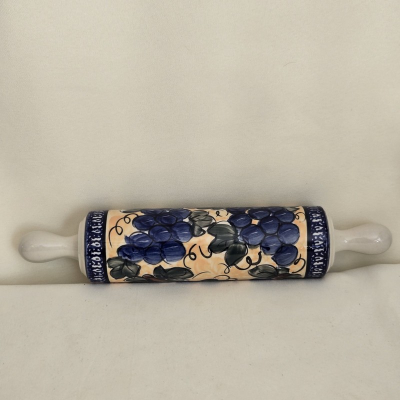 Blue Rose Grapes Polish Pottery Rolling Pin 12.5" Zaklady Ceramika Boleslawiec gallery