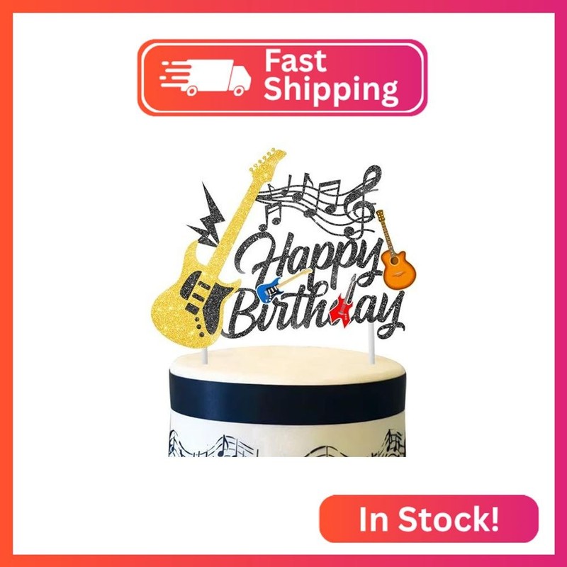 Guitar Party Cake Topper – Music Themed Birthday Party Decoration Guitar Cake De