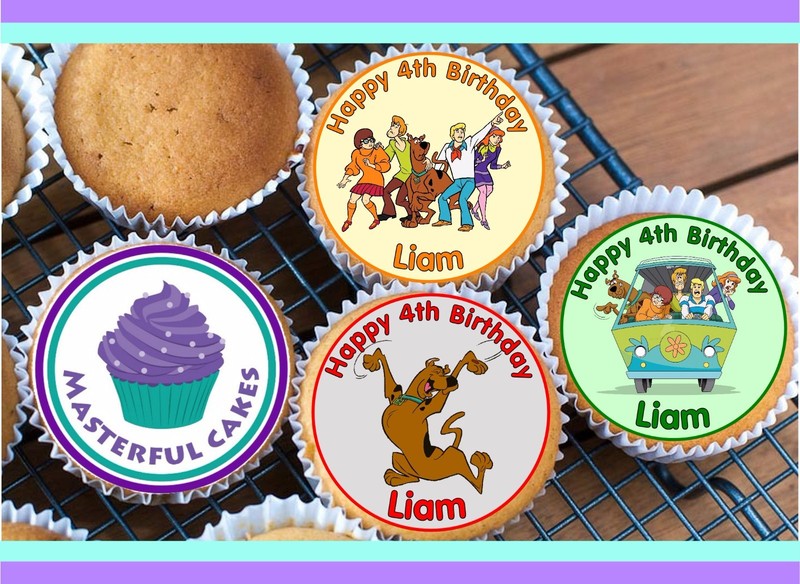 24 PERSONALISED SCOOBY DOO EDIBLE RICE PAPER CUP CAKE TOPPERS