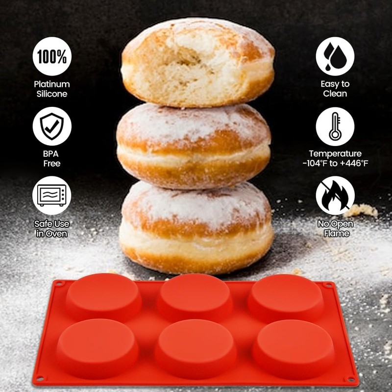 CAKETIME Muffin Top Pan, Silicone Egg Molds for Regular 3 inch - 3pcs, Red gallery