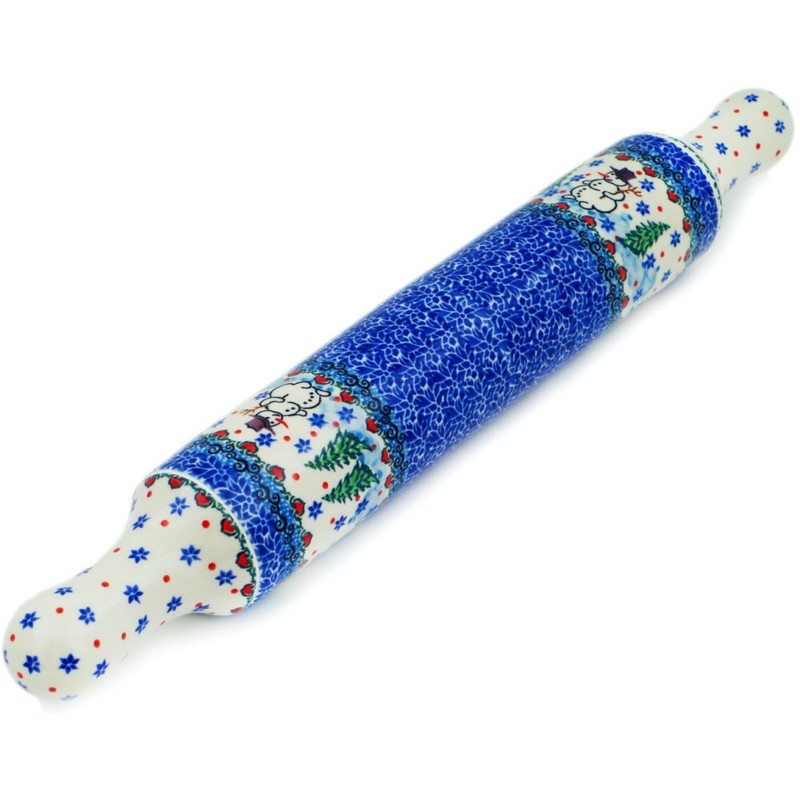 Polish Pottery Rolling Pin 18-inch Dancing Snowman UNIKAT Handmade Poland