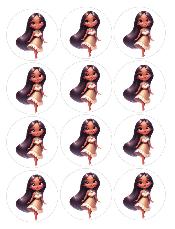 12 count Pocahontas Edible Image rounds, Wafer paper, pre cut