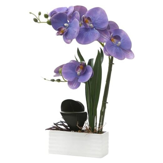 Artificial Real Touch Orchid Flowers in Pot Fake Phalaenopsis Flower A-lavender
