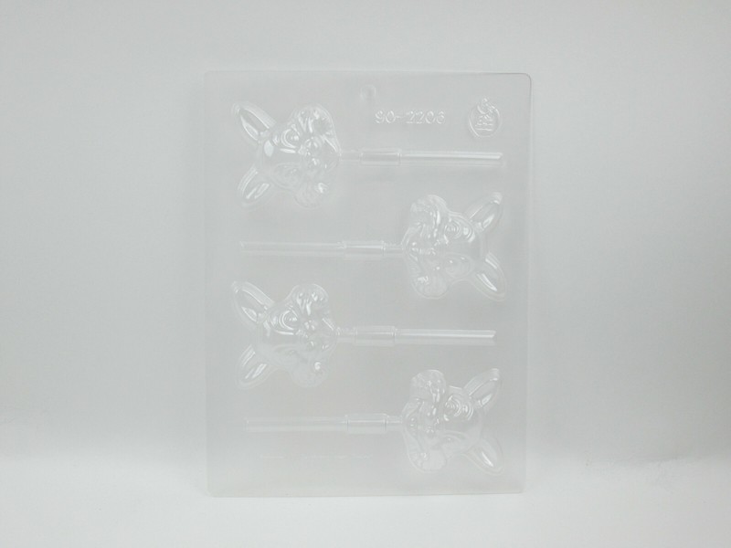 Candy Mold 4 Bunny Face Lollipop Shapes Clear Plastic CK Products 90-2206