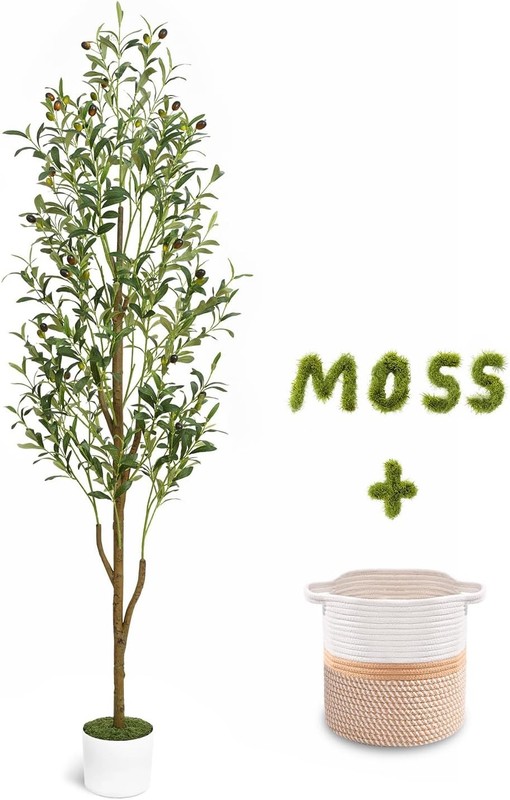 Artificial Olive Tree, 6FT Tall Faux Olive Trees with Planter &