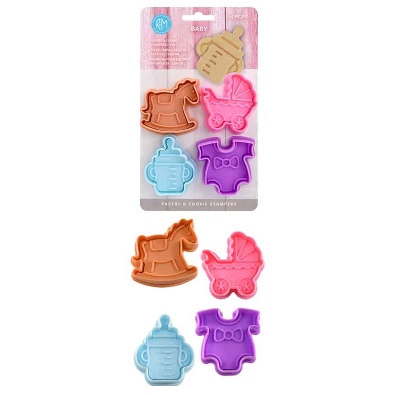 Baby Shower Pastry Cookie Stampers 4 Pc Set R&M Carriage Bottle gallery