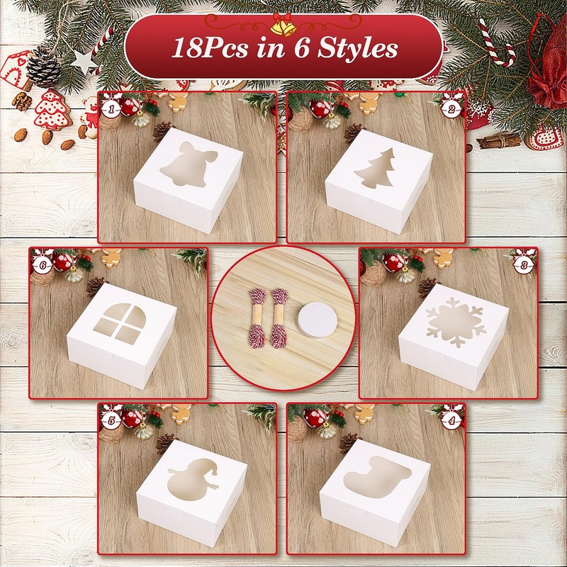 Christmas Cookie Bakery Treat Boxes With Window White 6x6x3 Inch 18 PCS gallery