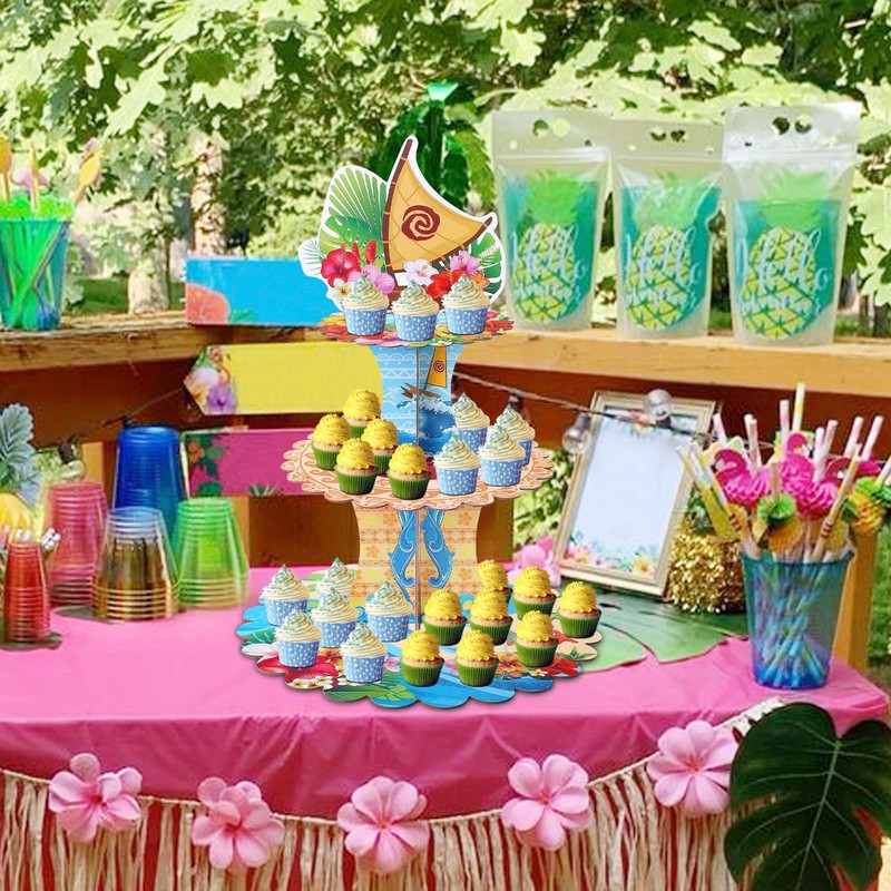 3 Tier Hawaiian Cupcake Stand,Luau Cardboard Cupcake Stands,Tropical Birthday... gallery