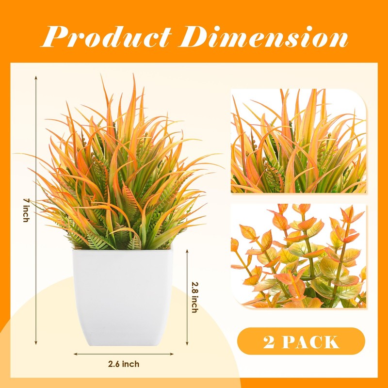 2 Pack Orange Mini Fake Plants Fall Decor 7 Inch gallery