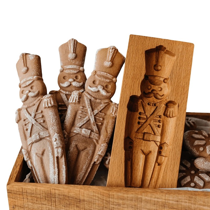 Traditional Wooden Beech Nutcracker Soldier Cookie Mold, Handcrafted Christma... gallery