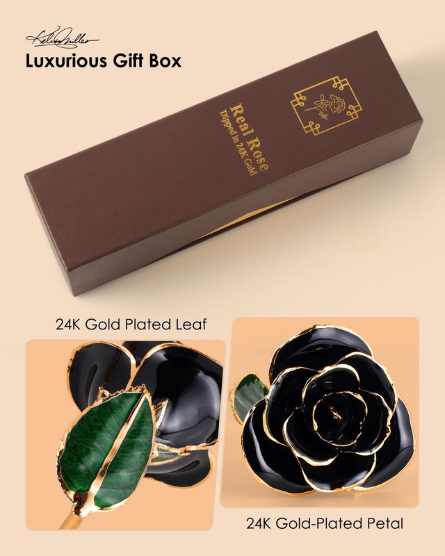 ECO SPACE 24K Gold Dipped Real Rose – Handcrafted, Black & Brown Gift Box gallery