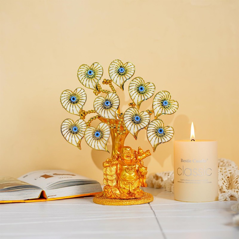 Yu Feng Blue Evil Eye Money Tree Painted Golden Buddha Statue White Artificial gallery