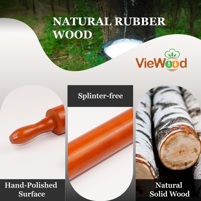 Wooden Rolling Pin, 18 Inch Set of 4 Wooden Dough Roller for Baking Pizza, Pi... gallery