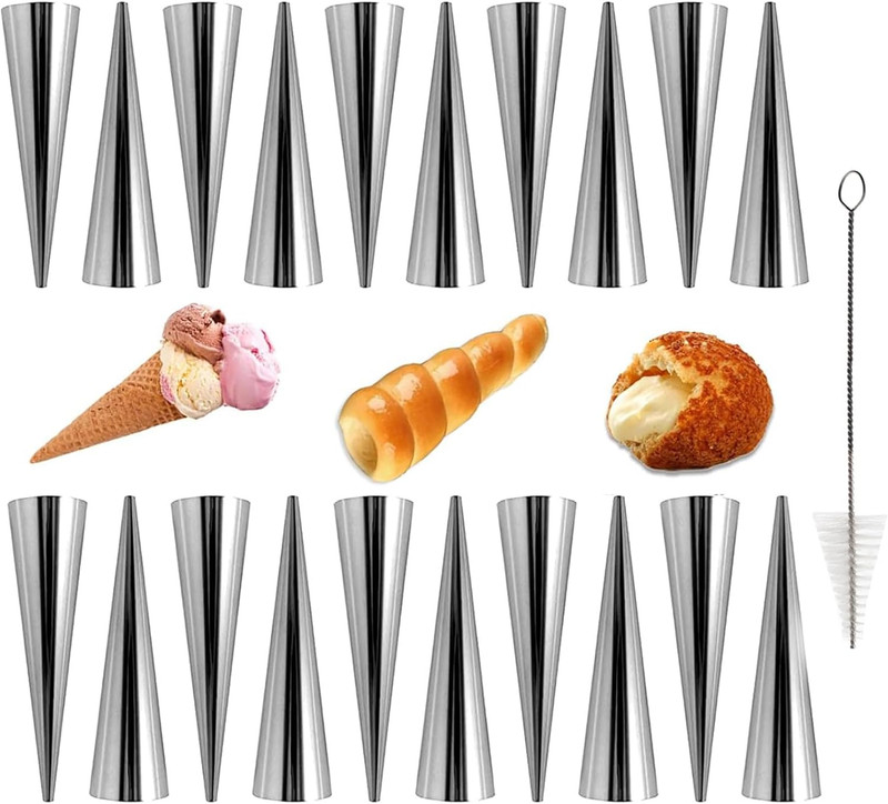 20Pcs Cream Horn Molds for Baking Non-Stick Conical Cannoli Tubes Molds 4.7In La